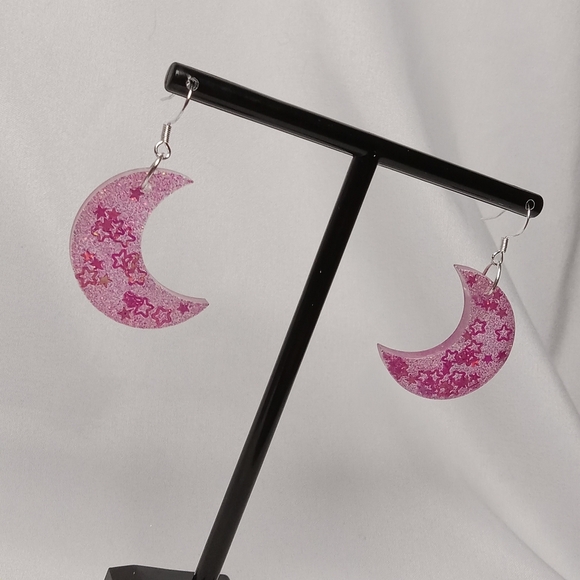 Pink Starry Moon Earrings - Picture 5 of 6